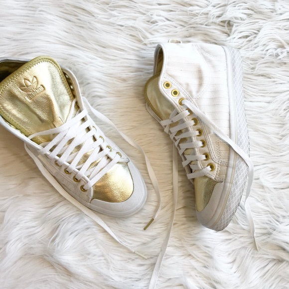Adidas Honey White & Gold Pinstripe High Tops - Picture 10 of 16